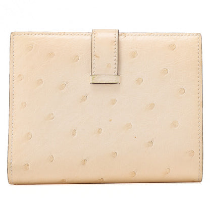 HERMES Bare Compact Bi-Fold Wallet Ostrich Massachusetts Women's Wallet Silver-Tone Hardware, Pre-Owned