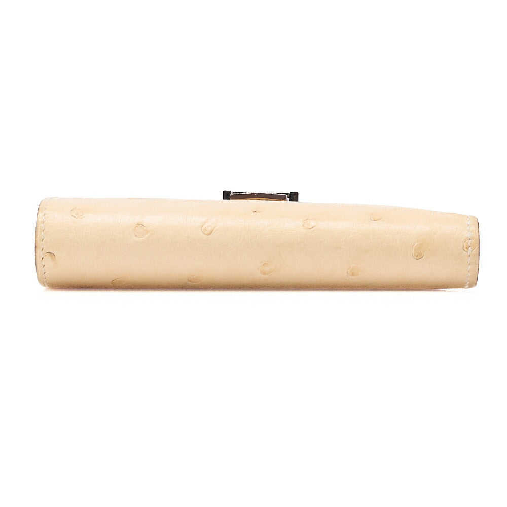 HERMES Bare Compact Bi-Fold Wallet Ostrich Massachusetts Women's Wallet Silver-Tone Hardware, Pre-Owned