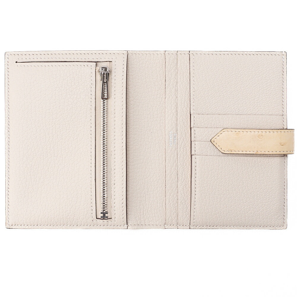 HERMES Bare Compact Bi-Fold Wallet Ostrich Massachusetts Women's Wallet Silver-Tone Hardware, Pre-Owned