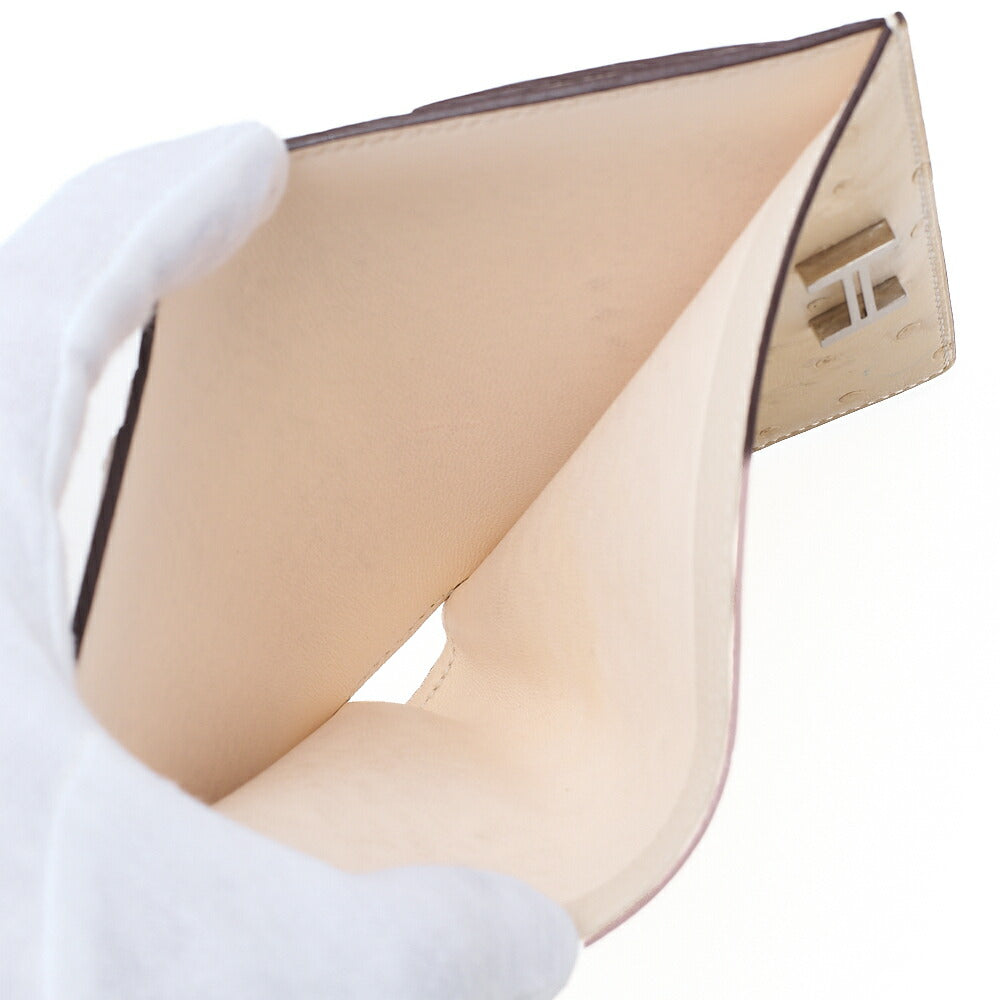 HERMES Bare Compact Bi-Fold Wallet Ostrich Massachusetts Women's Wallet Silver-Tone Hardware, Pre-Owned