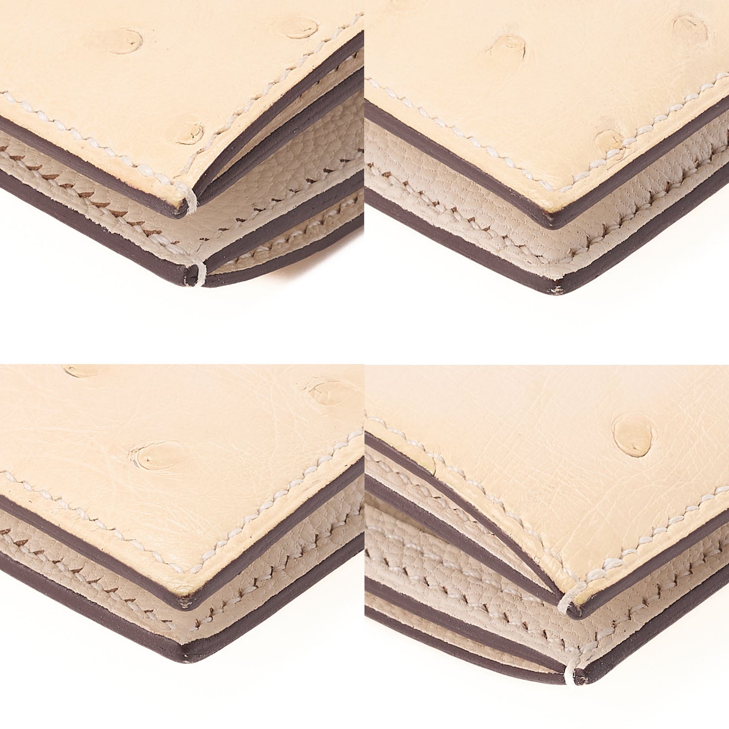 HERMES Bare Compact Bi-Fold Wallet Ostrich Massachusetts Women's Wallet Silver-Tone Hardware, Pre-Owned