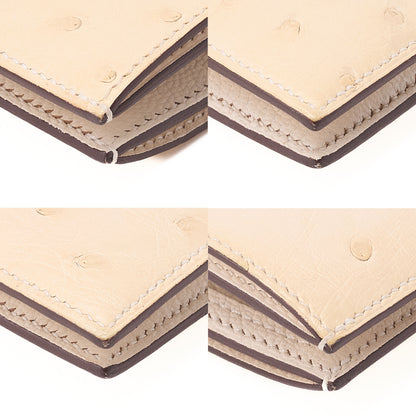 HERMES Bare Compact Bi-Fold Wallet Ostrich Massachusetts Women's Wallet Silver-Tone Hardware, Pre-Owned
