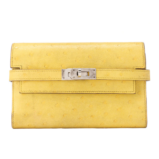 HERMES Kelly Wallet 2-Fold Long Wallet Medium Ostrich JanueNaples Women's Wallet Silver-Tone Hardware, Pre-Owned