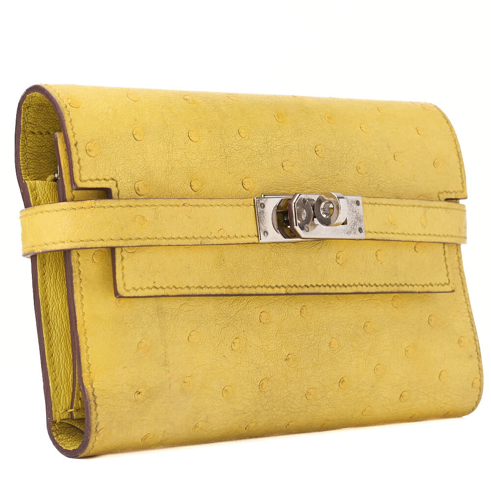 HERMES Kelly Wallet 2-Fold Long Wallet Medium Ostrich JanueNaples Women's Wallet Silver-Tone Hardware, Pre-Owned