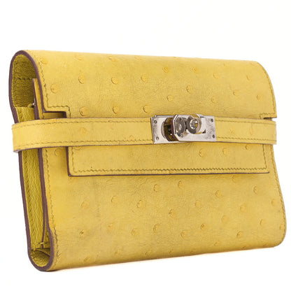 HERMES Kelly Wallet 2-Fold Long Wallet Medium Ostrich JanueNaples Women's Wallet Silver-Tone Hardware, Pre-Owned