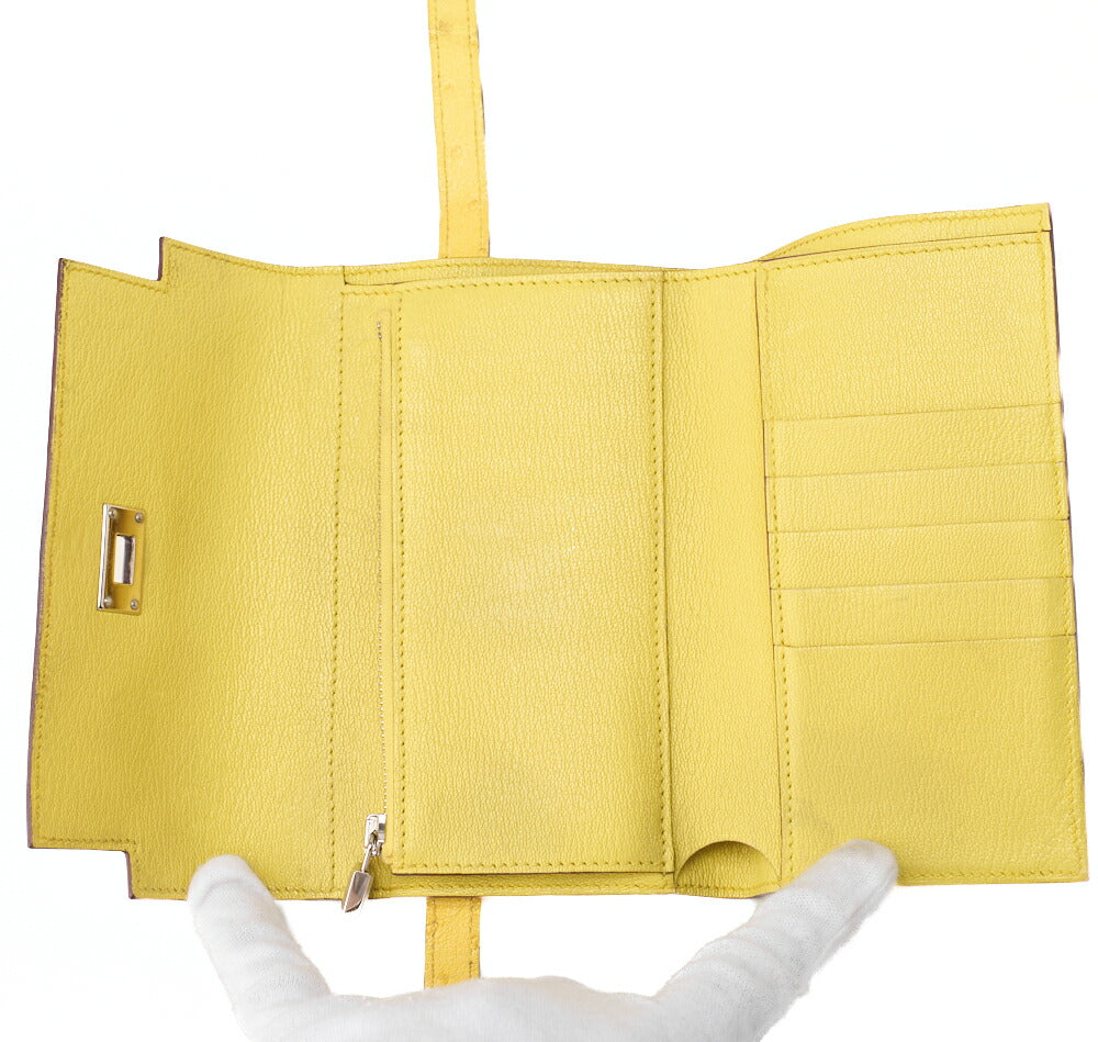 HERMES Kelly Wallet 2-Fold Long Wallet Medium Ostrich JanueNaples Women's Wallet Silver-Tone Hardware, Pre-Owned