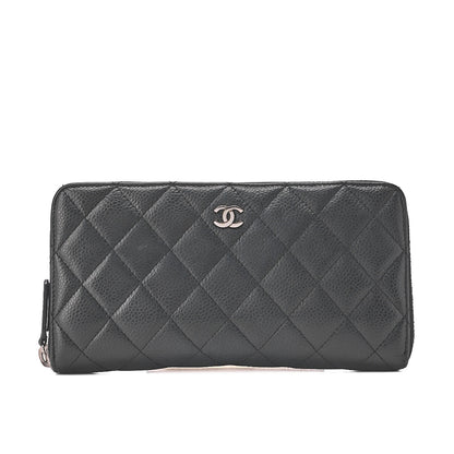 CHANEL Matlasse Round Long Wallet Caviar Skin Black (Silver Fittings) Women's Wallet Wallet [Used] [Free Shipping]