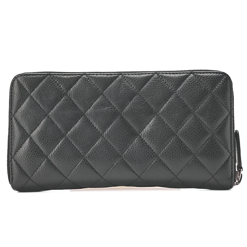 CHANEL Matlasse Round Long Wallet Caviar Skin Black (Silver Fittings) Women's Wallet Wallet [Used] [Free Shipping]