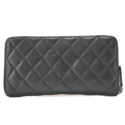 CHANEL Matlasse Round Long Wallet Caviar Skin Black (Silver Fittings) Women's Wallet Wallet [Used] [Free Shipping]