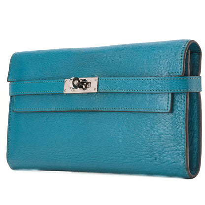 HERMES Kelly Wallet 2-Fold Long Wallet Chevre Verrone Vertverone Women's Wallet Silver-Tone Hardware, Pre-Owned