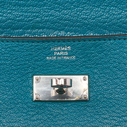 HERMES Kelly Wallet 2-Fold Long Wallet Chevre Verrone Vertverone Women's Wallet Silver-Tone Hardware, Pre-Owned