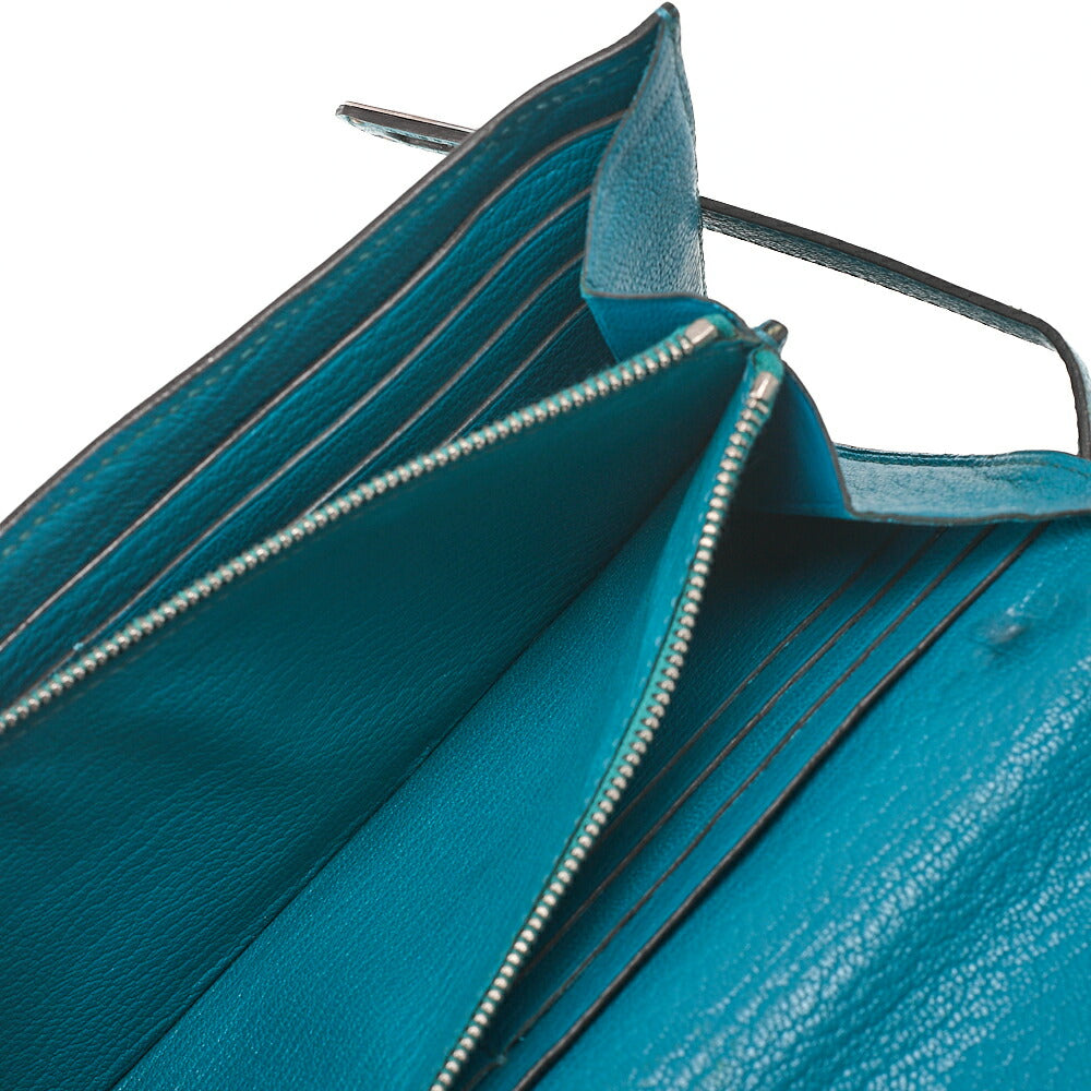 HERMES Kelly Wallet 2-Fold Long Wallet Chevre Verrone Vertverone Women's Wallet Silver-Tone Hardware, Pre-Owned