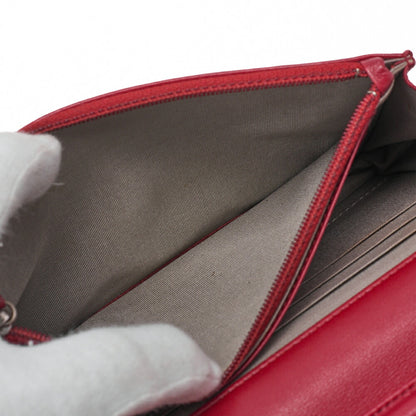 CHANEL Chain Shoulder Bag Chain Wallet Caviar Skin Push Lock Coco Mark Red Silver-Tone Hardware, Pre-Owned