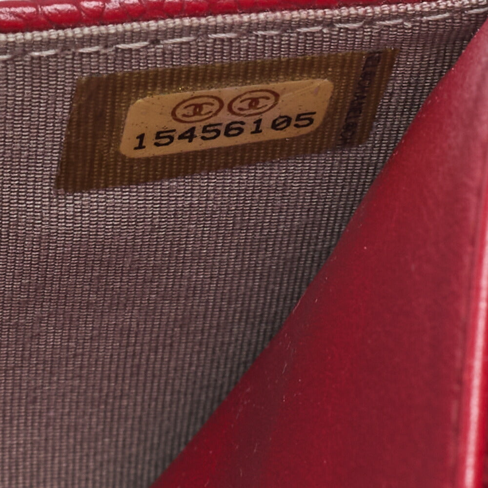 CHANEL Chain Shoulder Bag Chain Wallet Caviar Skin Push Lock Coco Mark Red Silver-Tone Hardware, Pre-Owned