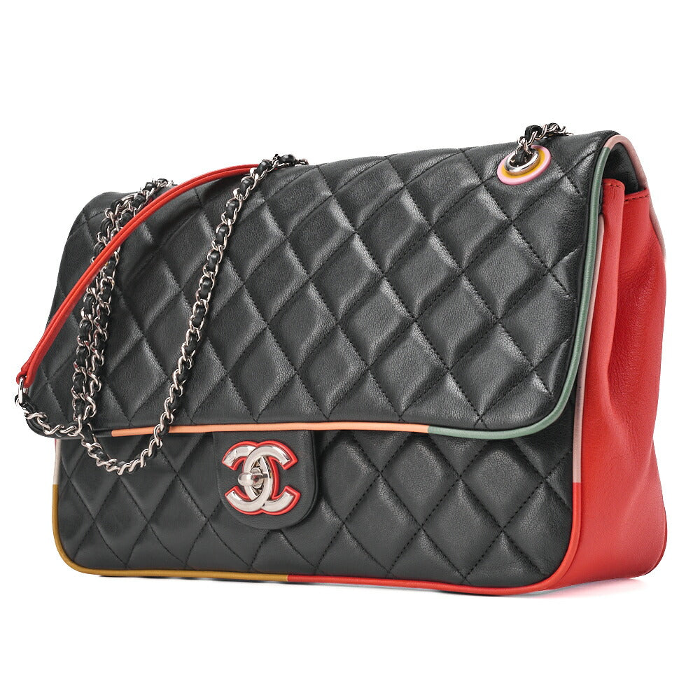 CHANEL Che Shoulder Bag Matelasse Single Flap Turnlock Black x Bicolor Silver-Tone Hardware, Pre-Owned