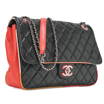 CHANEL Che Shoulder Bag Matelasse Single Flap Turnlock Black x Bicolor Silver-Tone Hardware, Pre-Owned