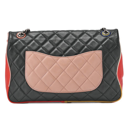 CHANEL Che Shoulder Bag Matelasse Single Flap Turnlock Black x Bicolor Silver-Tone Hardware, Pre-Owned