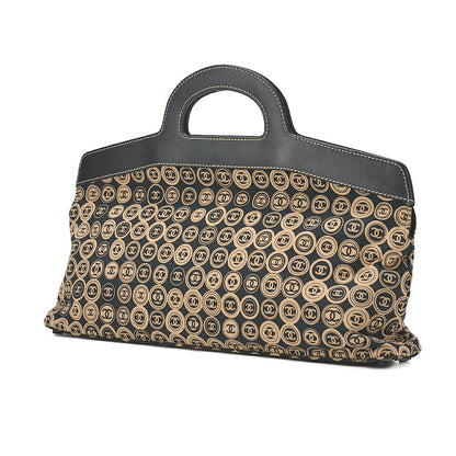 CHANEL Coco Mark All-Over Pattern Handbag Cotton Black  x  Gold Gold-Tone Hardware, Pre-Owned