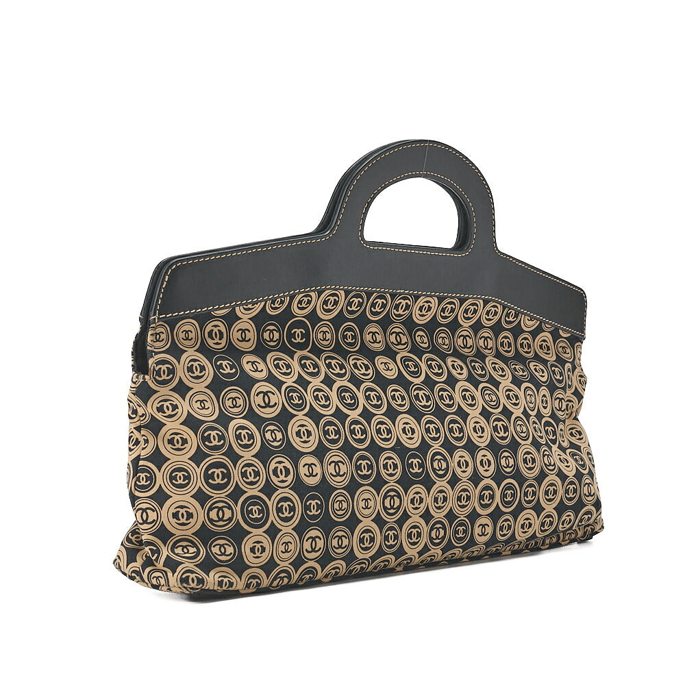 CHANEL Coco Mark All-Over Pattern Handbag Cotton Black  x  Gold Gold-Tone Hardware, Pre-Owned