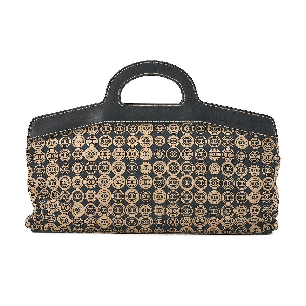 CHANEL Coco Mark All-Over Pattern Handbag Cotton Black  x  Gold Gold-Tone Hardware, Pre-Owned