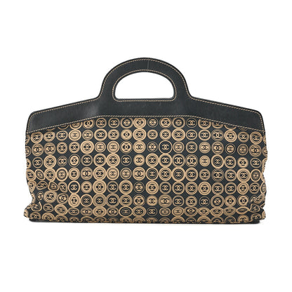 CHANEL Coco Mark All-Over Pattern Handbag Cotton Black  x  Gold Gold-Tone Hardware, Pre-Owned
