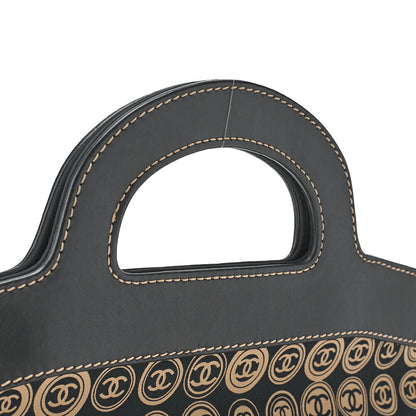 CHANEL Coco Mark All-Over Pattern Handbag Cotton Black  x  Gold Gold-Tone Hardware, Pre-Owned