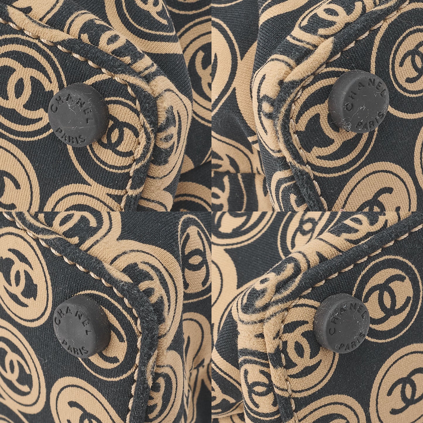 CHANEL Coco Mark All-Over Pattern Handbag Cotton Black  x  Gold Gold-Tone Hardware, Pre-Owned