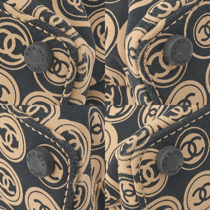 CHANEL Coco Mark All-Over Pattern Handbag Cotton Black  x  Gold Gold-Tone Hardware, Pre-Owned