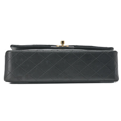 シャネル チェーンショルダーバッグ マトラッセ ダブルフラップ 25cm ラムスキン 黒 ゴールド金具 中古