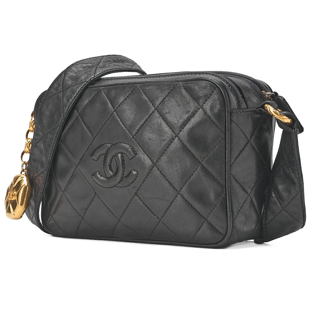 CHANEL チェーンショルダーバッグ マトラッセ ココマーク ラムスキン ボールチャーム 黒 ゴールド金具 中古