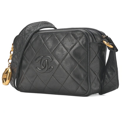 CHANEL チェーンショルダーバッグ マトラッセ ココマーク ラムスキン ボールチャーム 黒 ゴールド金具 中古