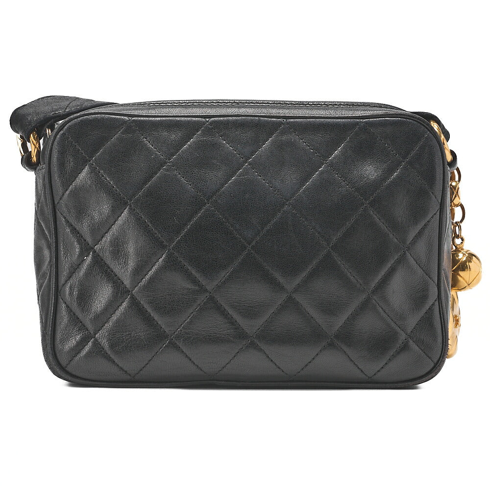 CHANEL チェーンショルダーバッグ マトラッセ ココマーク ラムスキン ボールチャーム 黒 ゴールド金具 中古