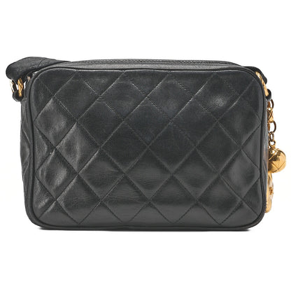 CHANEL チェーンショルダーバッグ マトラッセ ココマーク ラムスキン ボールチャーム 黒 ゴールド金具 中古