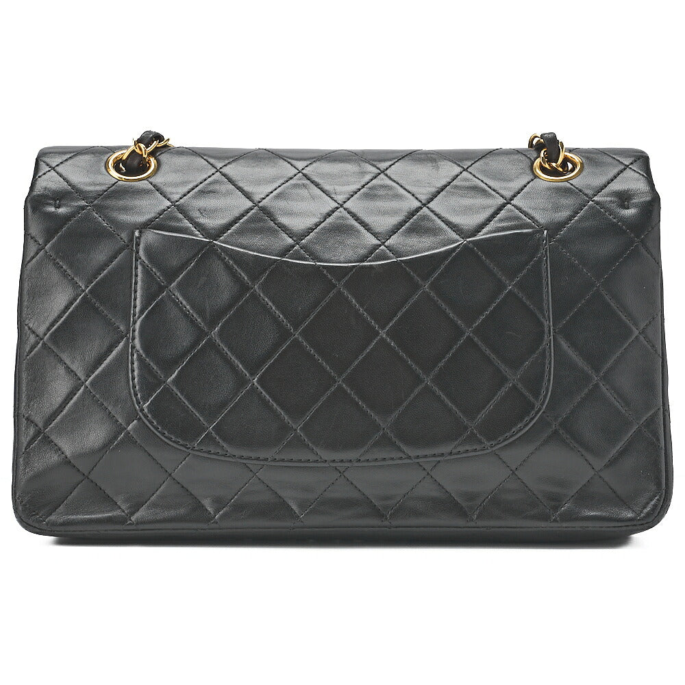 CHANEL Chain Shoulder Bag Matelasse Double Flap 25cm Lambskin Black Gold-Tone Hardware, Pre-Owned