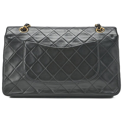 CHANEL Chain Shoulder Bag Matelasse Double Flap 25cm Lambskin Black Gold-Tone Hardware, Pre-Owned