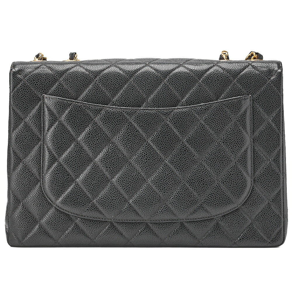 CHANEL Chain Shoulder Bag Deca Matelasse Double Flap 30cm Caviar Skin Black Gold-Tone Hardware, Pre-Owned