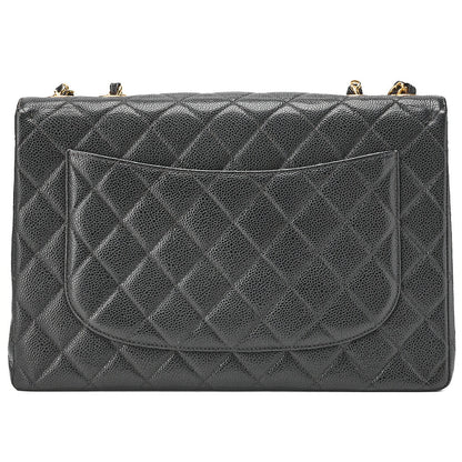 CHANEL Chain Shoulder Bag Deca Matelasse Double Flap 30cm Caviar Skin Black Gold-Tone Hardware, Pre-Owned