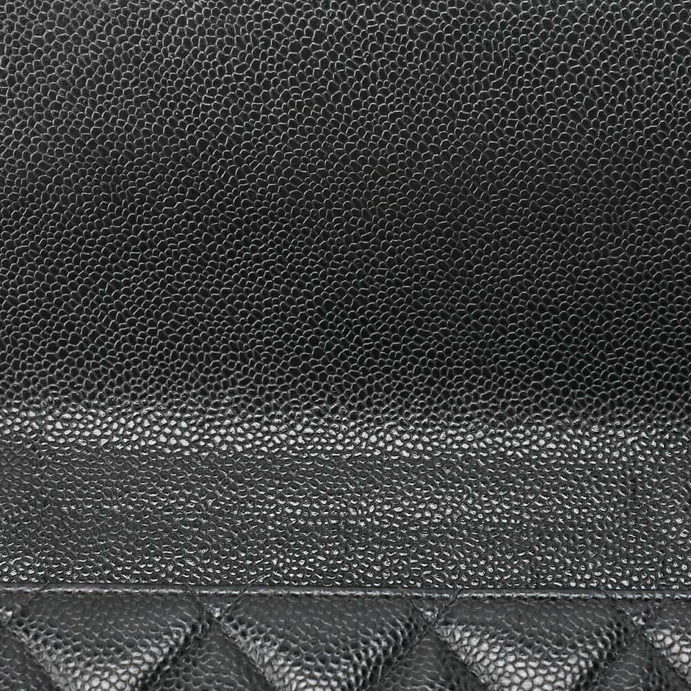 CHANEL Chain Shoulder Bag Deca Matelasse Double Flap 30cm Caviar Skin Black Gold-Tone Hardware, Pre-Owned