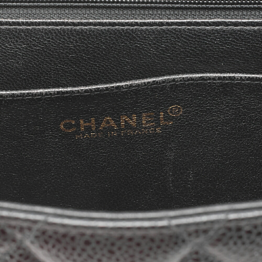 CHANEL Chain Shoulder Bag Deca Matelasse Double Flap 30cm Caviar Skin Black Gold-Tone Hardware, Pre-Owned
