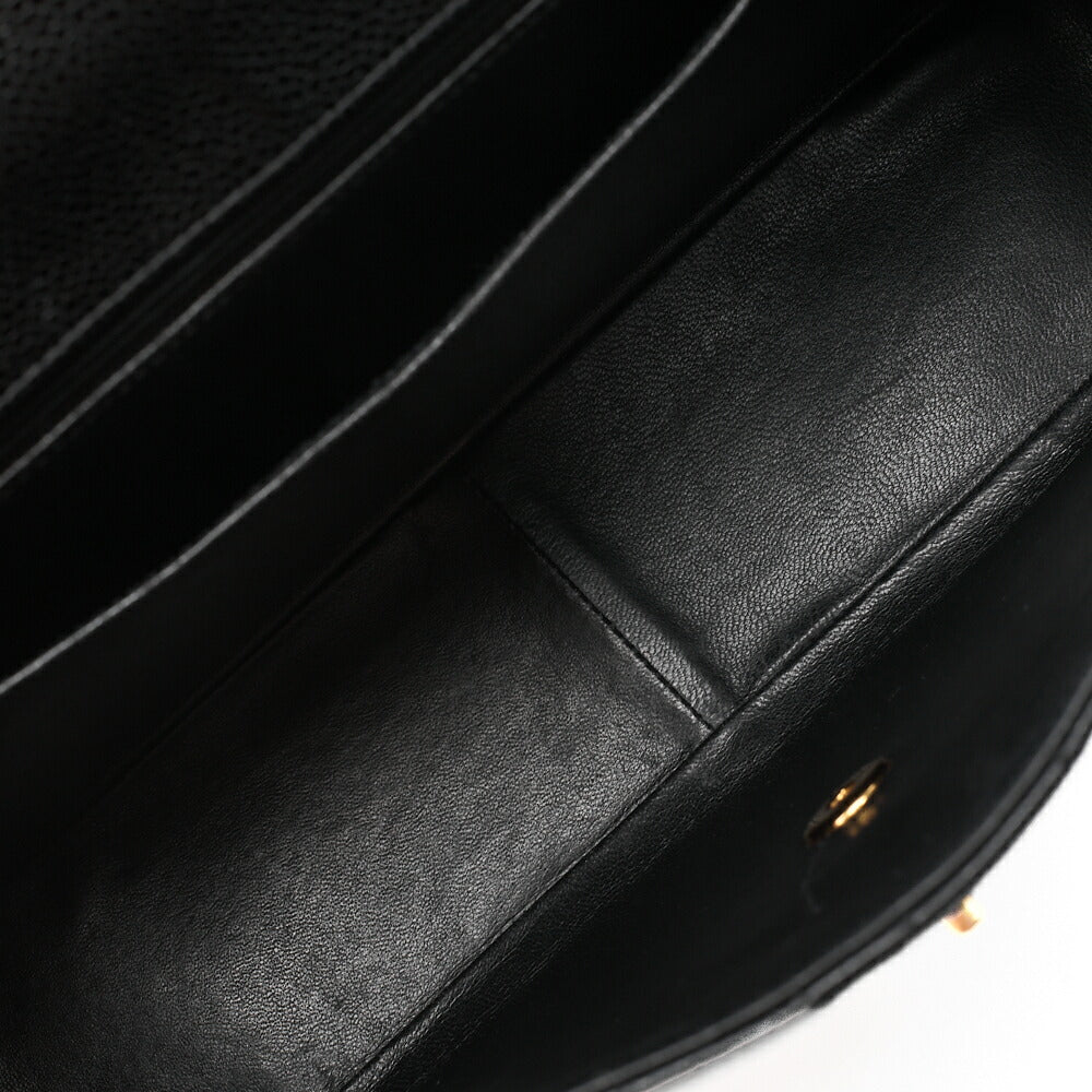 CHANEL Chain Shoulder Bag Deca Matelasse Double Flap 30cm Caviar Skin Black Gold-Tone Hardware, Pre-Owned