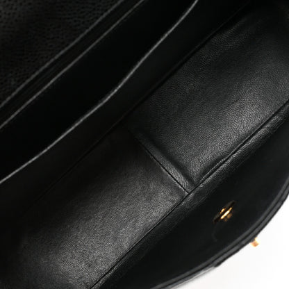 CHANEL Chain Shoulder Bag Deca Matelasse Double Flap 30cm Caviar Skin Black Gold-Tone Hardware, Pre-Owned