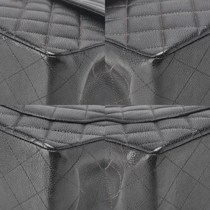 CHANEL Chain Shoulder Bag Deca Matelasse Double Flap 30cm Caviar Skin Black Gold-Tone Hardware, Pre-Owned