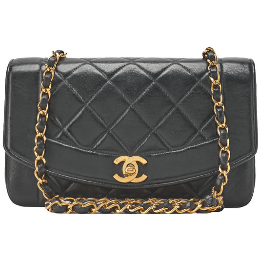 CHANEL Matelasse Diana Flap 23cm Chain Shoulder Lambskin Black Gold-Tone Hardware, Pre-Owned