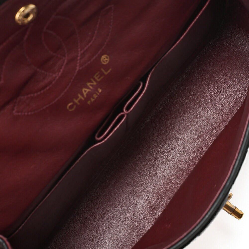 シャネル チェーンショルダーバッグ マトラッセ ダブルフラップ 25cm ラムスキン 黒 ゴールド金具 中古