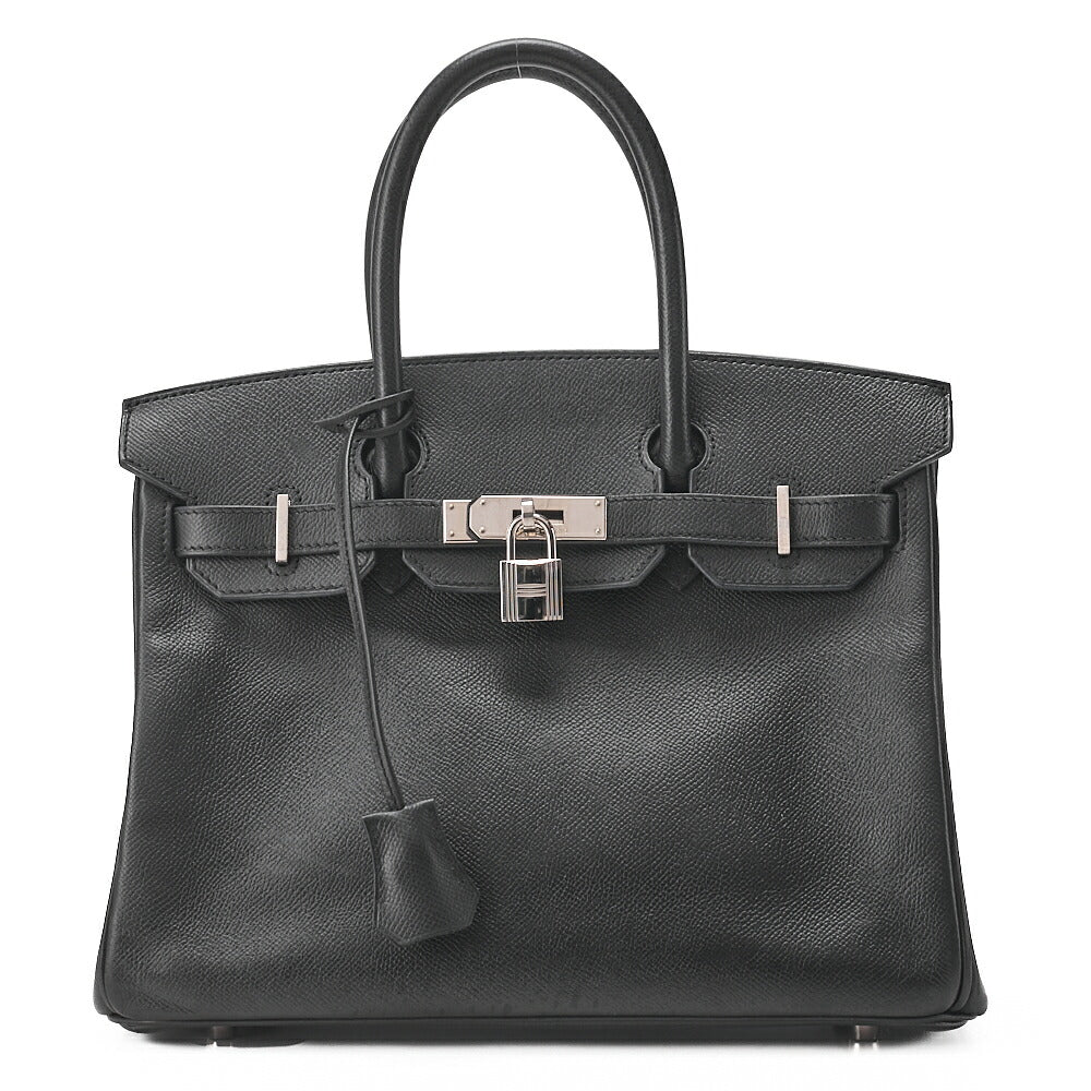 HERMES Birkin 30 Handbag Epson Black Silver-Tone Hardware, Pre-Owned