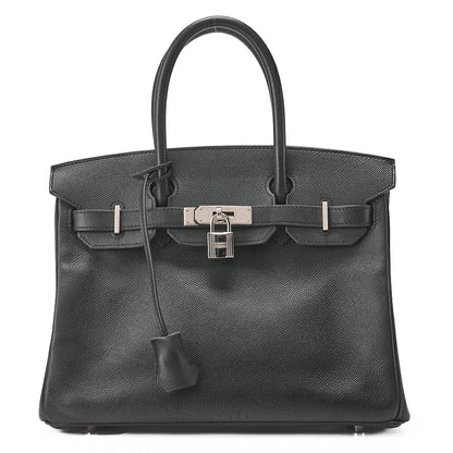 HERMES Birkin 30 Handbag Epson Black Silver-Tone Hardware, Pre-Owned