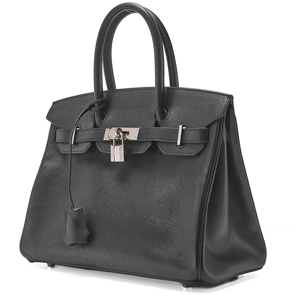 HERMES Birkin 30 Handbag Epson Black Silver-Tone Hardware, Pre-Owned