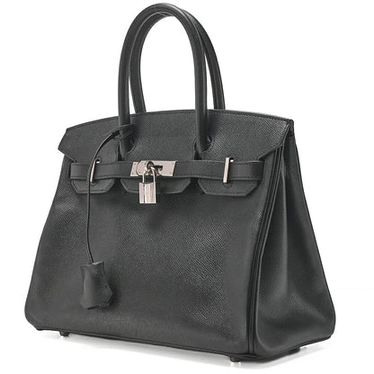 HERMES Birkin 30 Handbag Epson Black Silver-Tone Hardware, Pre-Owned