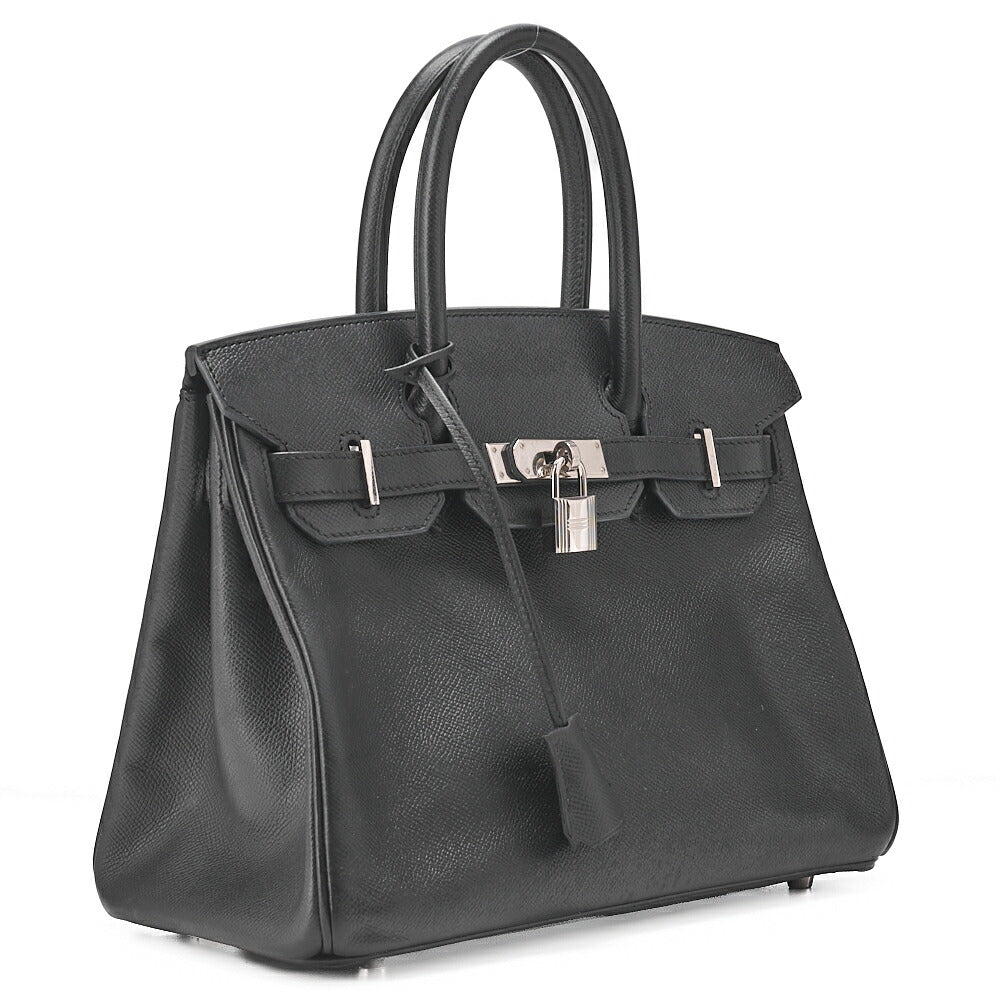 HERMES Birkin 30 Handbag Epson Black Silver-Tone Hardware, Pre-Owned