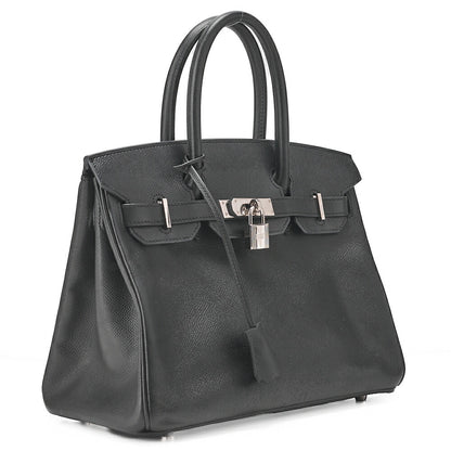 HERMES Birkin 30 Handbag Epson Black Silver-Tone Hardware, Pre-Owned